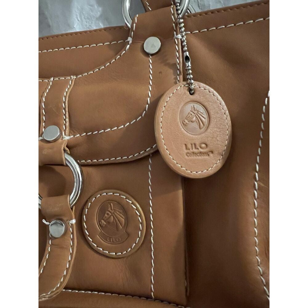 Lilo Collections Brown Leather Equestrian Tote Bag 12 X 7 X 3.5 - Picture 2 of 15